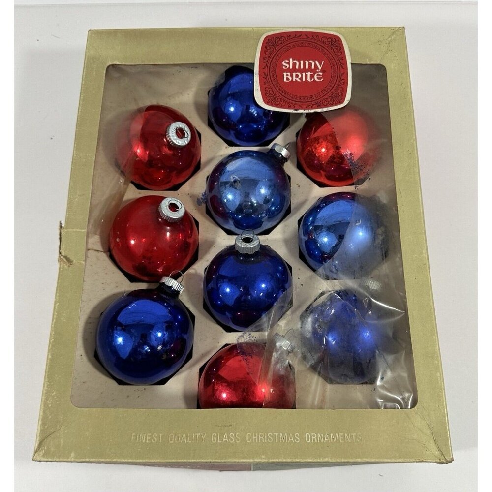 Shiny Bright Vintage Christmas Ornaments Blue Red Mercury Glass Retro Patriotic